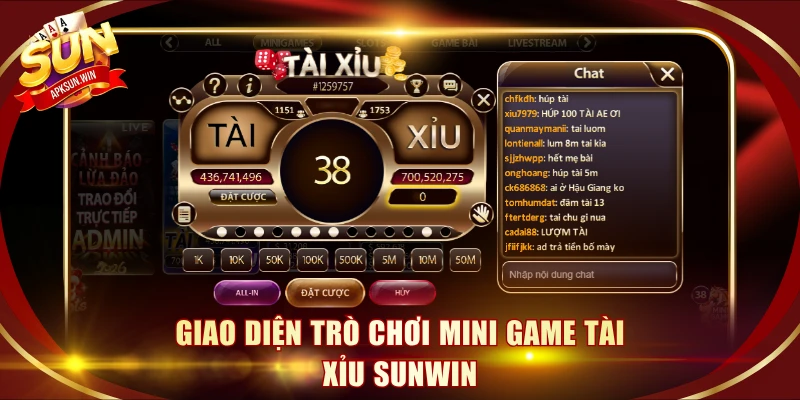 Giao diện trò chơi mini game Tài Xỉu Sunwin